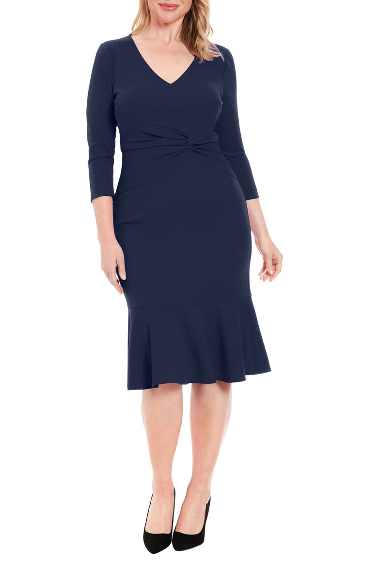 Side Twist Scuba Sheath Dress, Main, color, NAVY