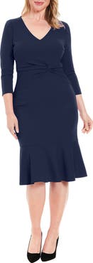 London Times Side Twist Scuba Sheath Dress