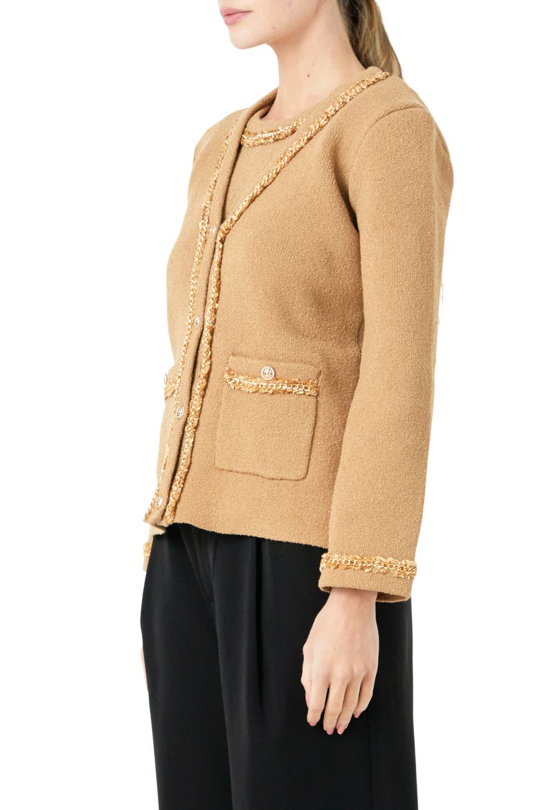 Trim Detail Cardigan, Alternate, color, CAMEL