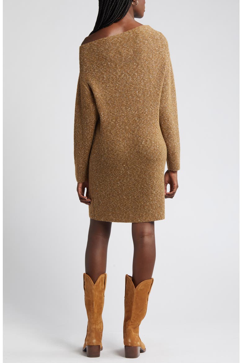 One-Shoulder Long Sleeve Rib Sweater Dress, Alternate, color, BROWN TEMPLE