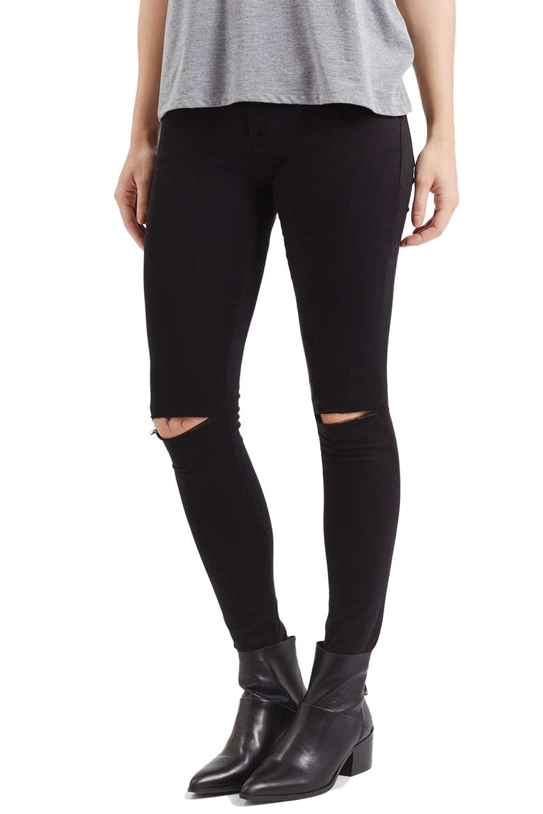 Moto Leigh Ripped Skinny Jeans, Main, color, BLACK