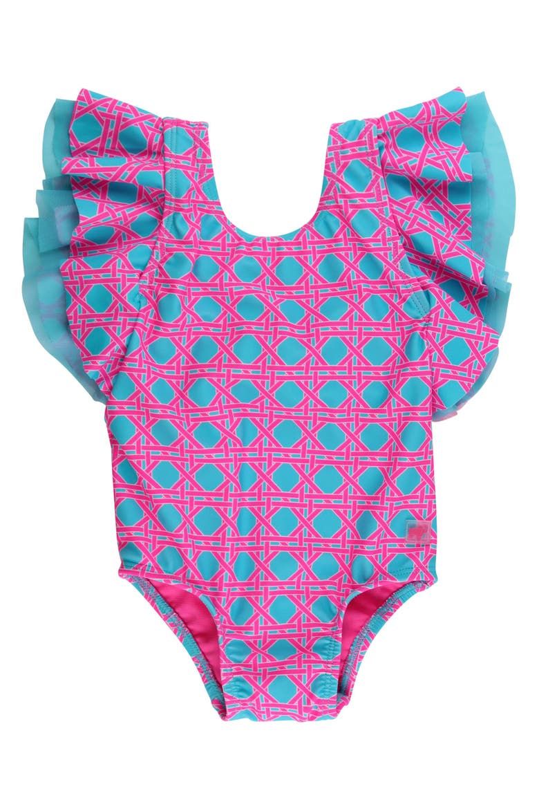 Baby/Toddler Girls UPF50+ Sun Protected Butterfly One Piece, Main, color, Neon Sorbet Cane