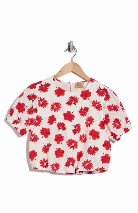 ELIE ELIE TAHARI Floral Print Bubble Hem Cropped Top
