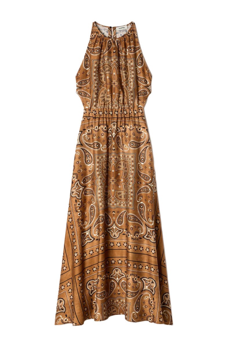 SANDRO Bandana-print maxi dress, Alternate, color, Brown / Black