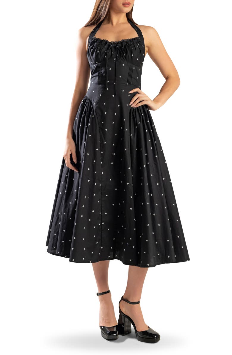 FREEMARKET Halter Tie Cotton Fit & Flare Dress, Main, color, 