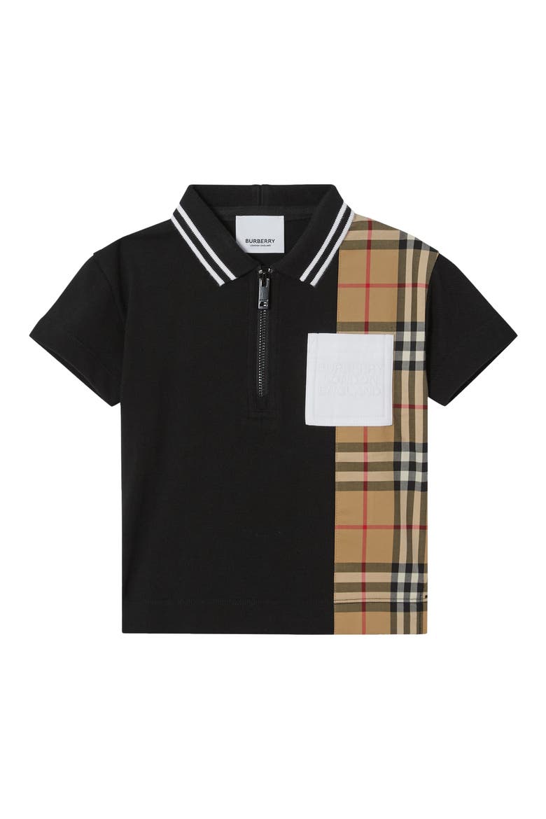 Kids' Mini Matthew Check Panel Piqué Polo, Main, color, BLACK