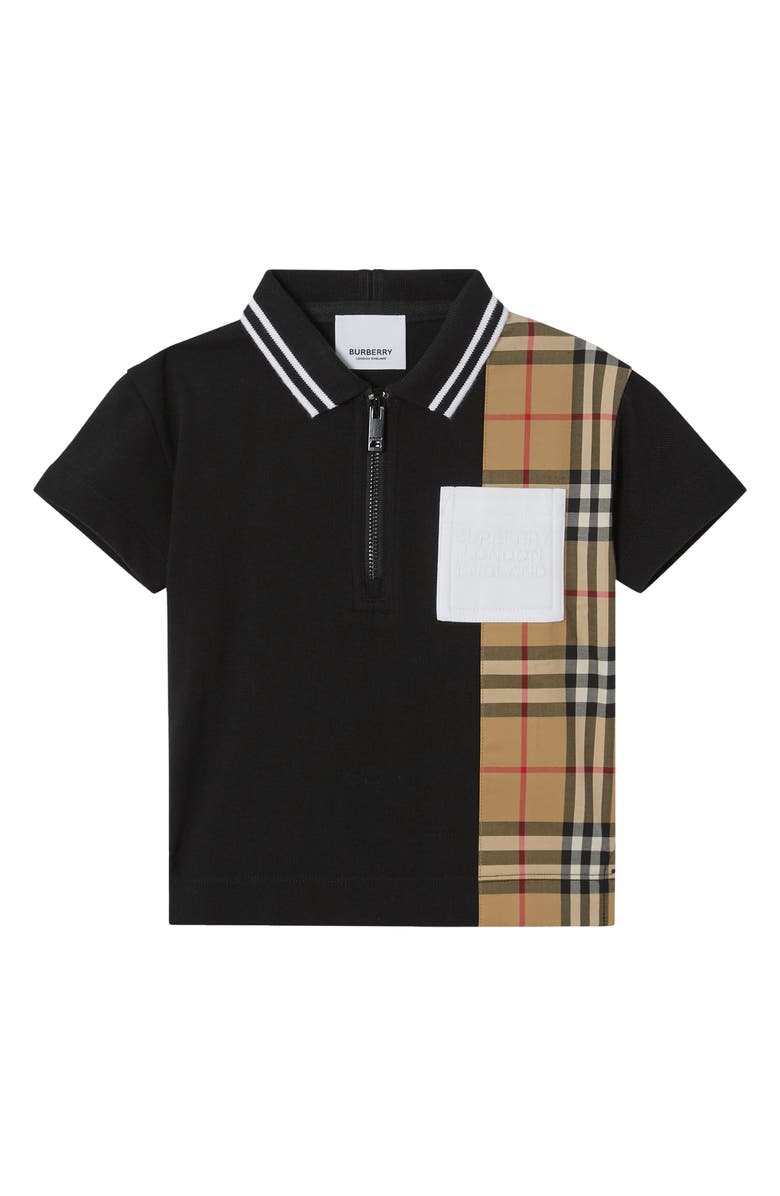 Burberry Kids' Mini Matthew Check Panel Piqué Polo, Main, color, 