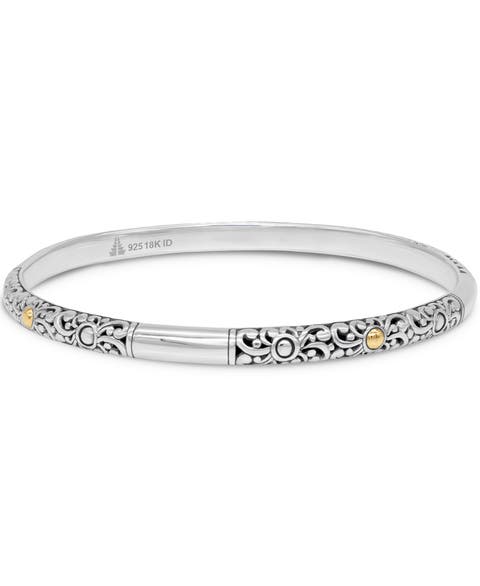 Bali Filigree Bangle Bracelet in Sterling Silver and 18K Gold