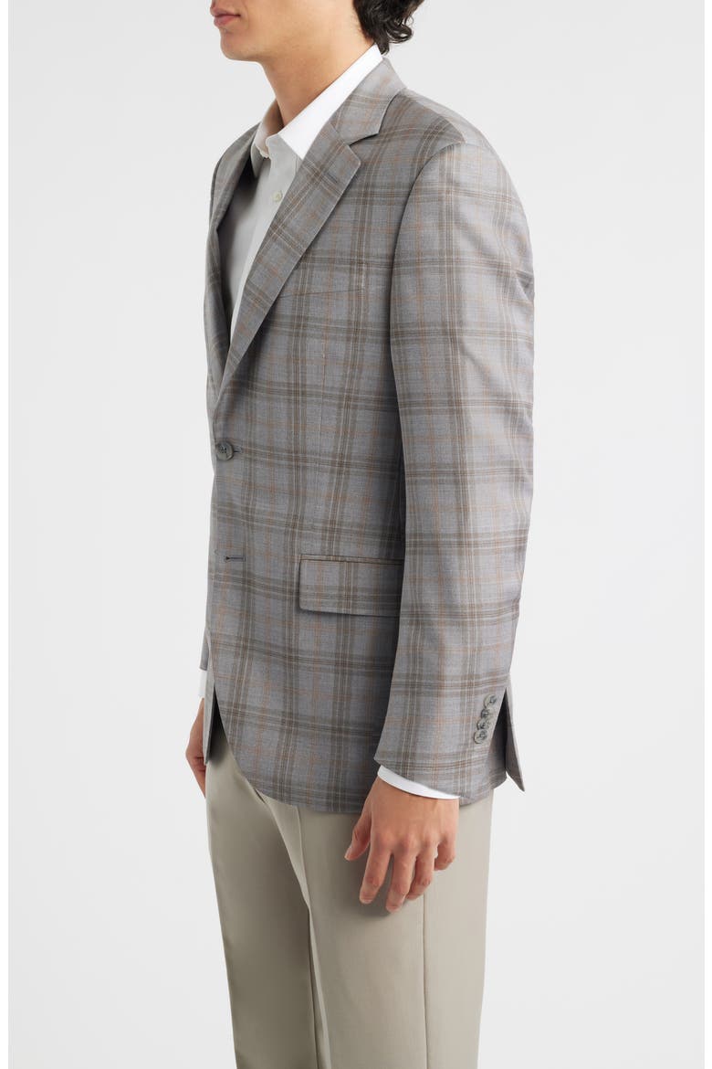 Flynn Classic Fit Light Grey & Brown Plaid Wool Sport Coat, Alternate, color, LIGHT GREY