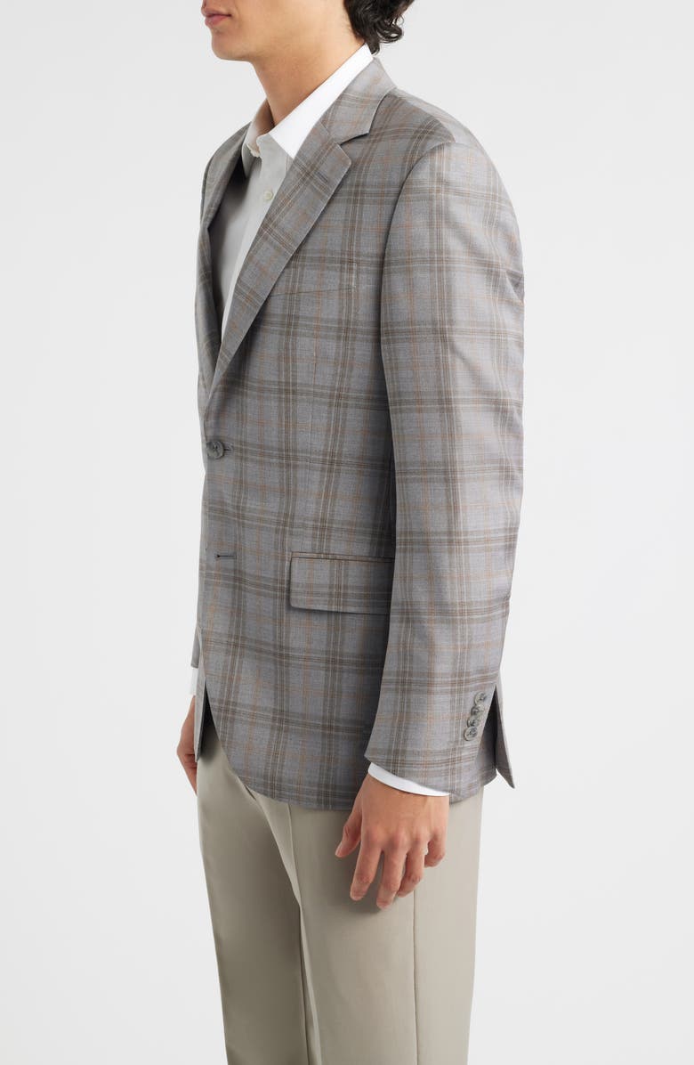 Peter Millar Flynn Classic Fit Light Grey & Brown Plaid Wool Sport Coat, Alternate, color, Light Grey
