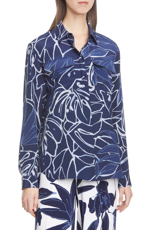 Zora Leaf Print Silk Shirt