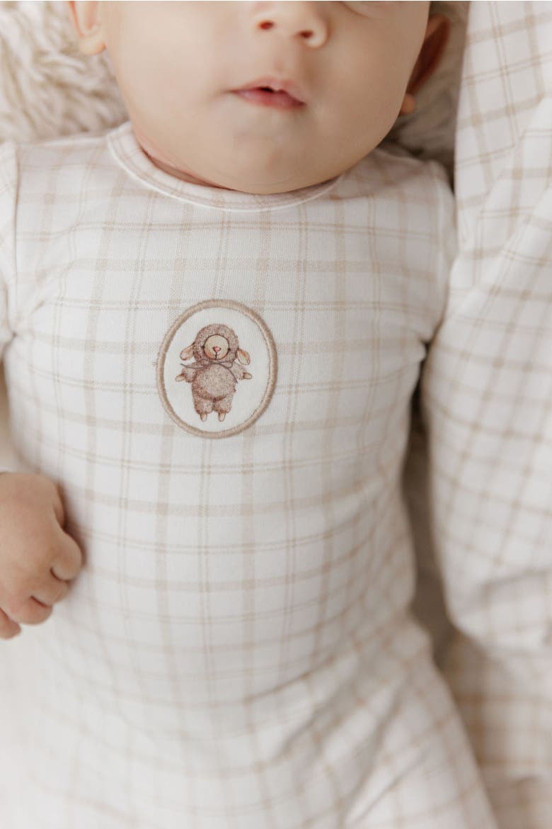 Modal French Terry Plaid Sheep Collection - Footie + Bonnet, Alternate, color, Beige