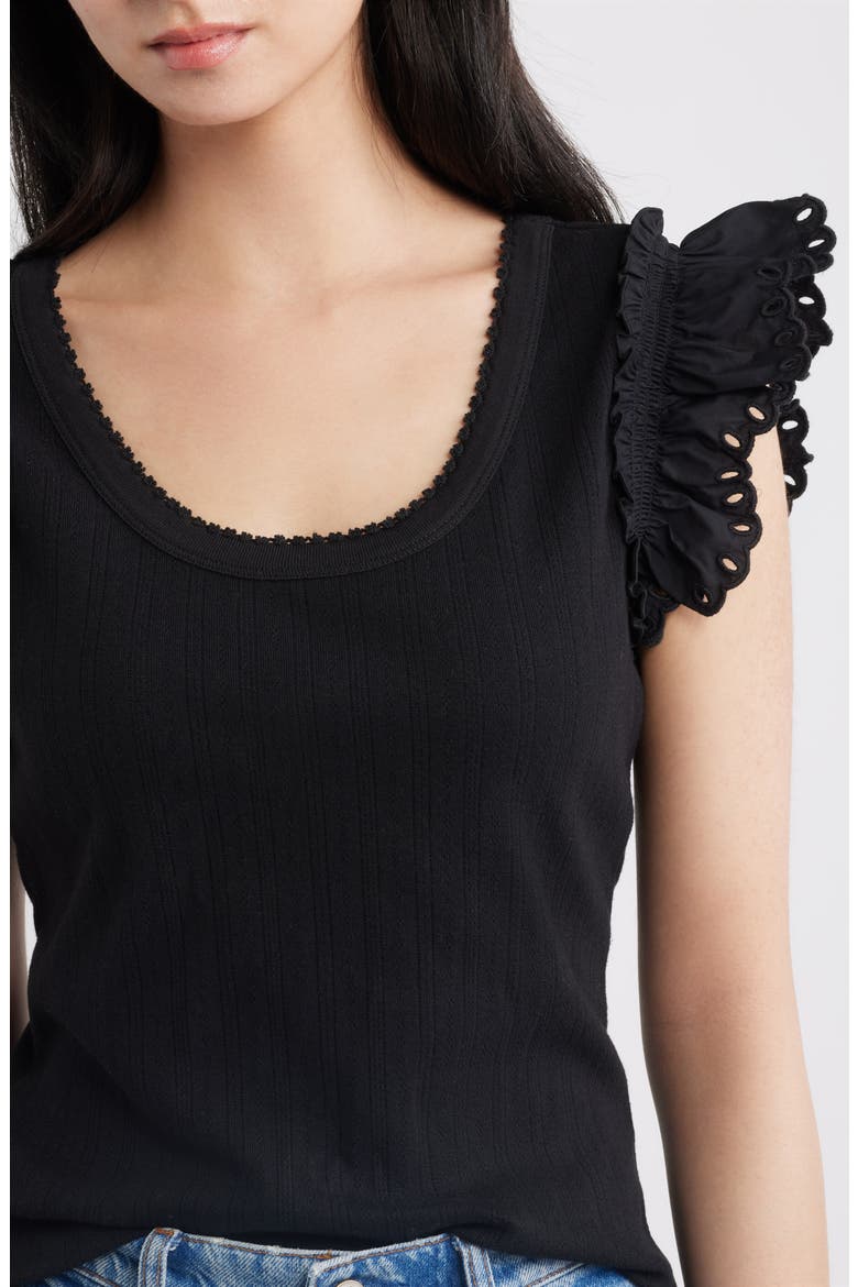 Giovanna Pointelle Stitch Top, Alternate, color, BLACK
