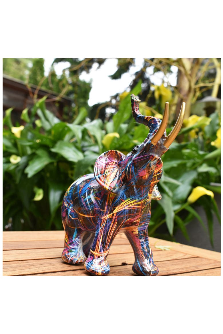Abstract Elephant Sculpture, Alternate, color, MULTI WITH GOLD TUSKS