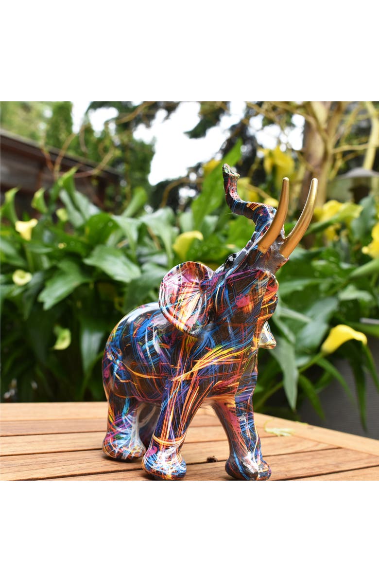 KINETIC Abstract Elephant Sculpture, Alternate, color, Multi With Gold Tusks