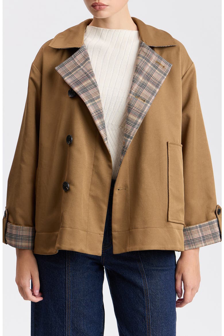 Reversible Water Resistant Barn Jacket with Scarf, Main, color, DARK KHAKI MULTI