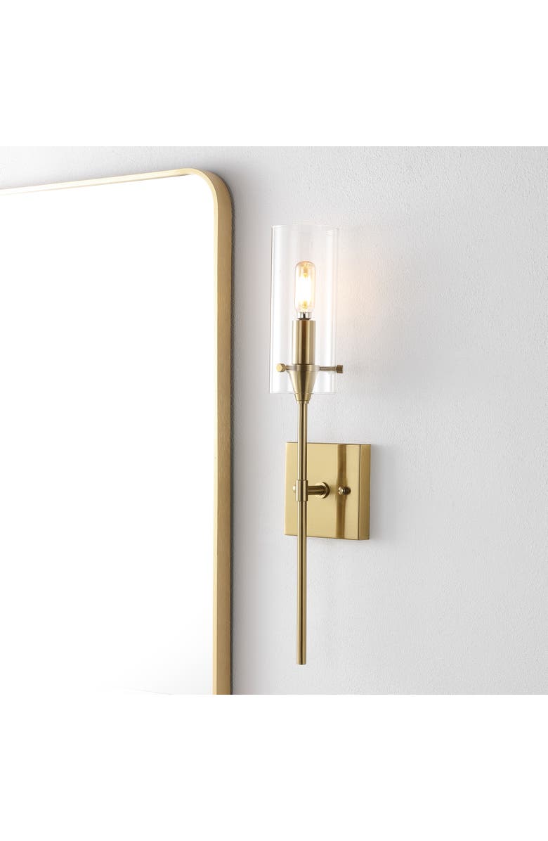 JONATHAN Y Cato 1-Light Bohemian Farmhouse Iron/Glass LED Sconce, Alternate, color, Brass Gold