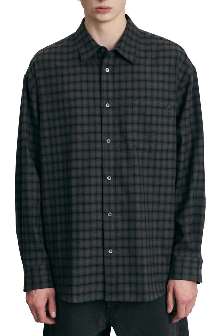 Oversize Check Flannel Button-Up Shirt, Main, color, KHAKI