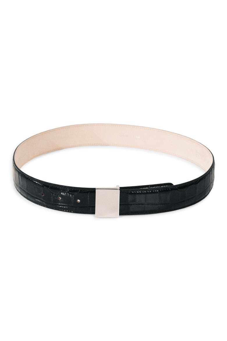 Brandt Alligator Embossed Leather Belt, Main, color, BLACK ALLIGATOR/ SILVER