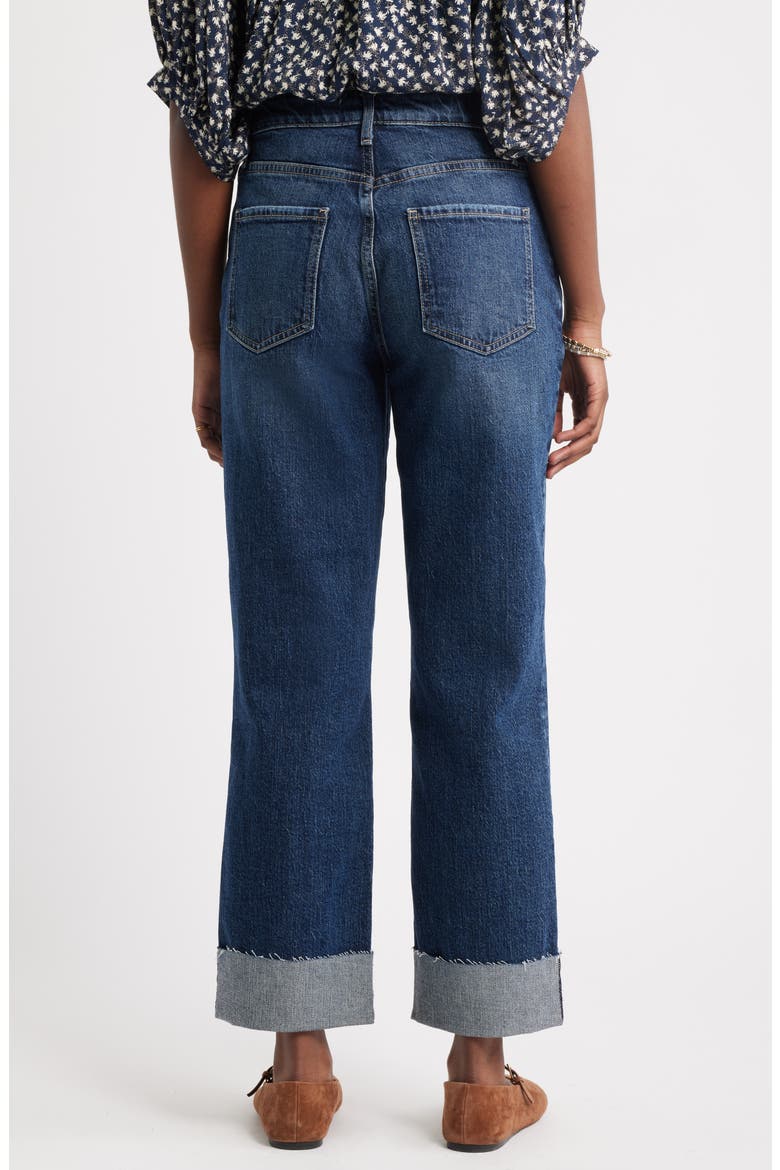 Cuffed High Waist Straight Leg Jeans, Alternate, color, DARK WASH