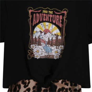 Kids' Graphic T-Shirt & Leopard Skirt Set