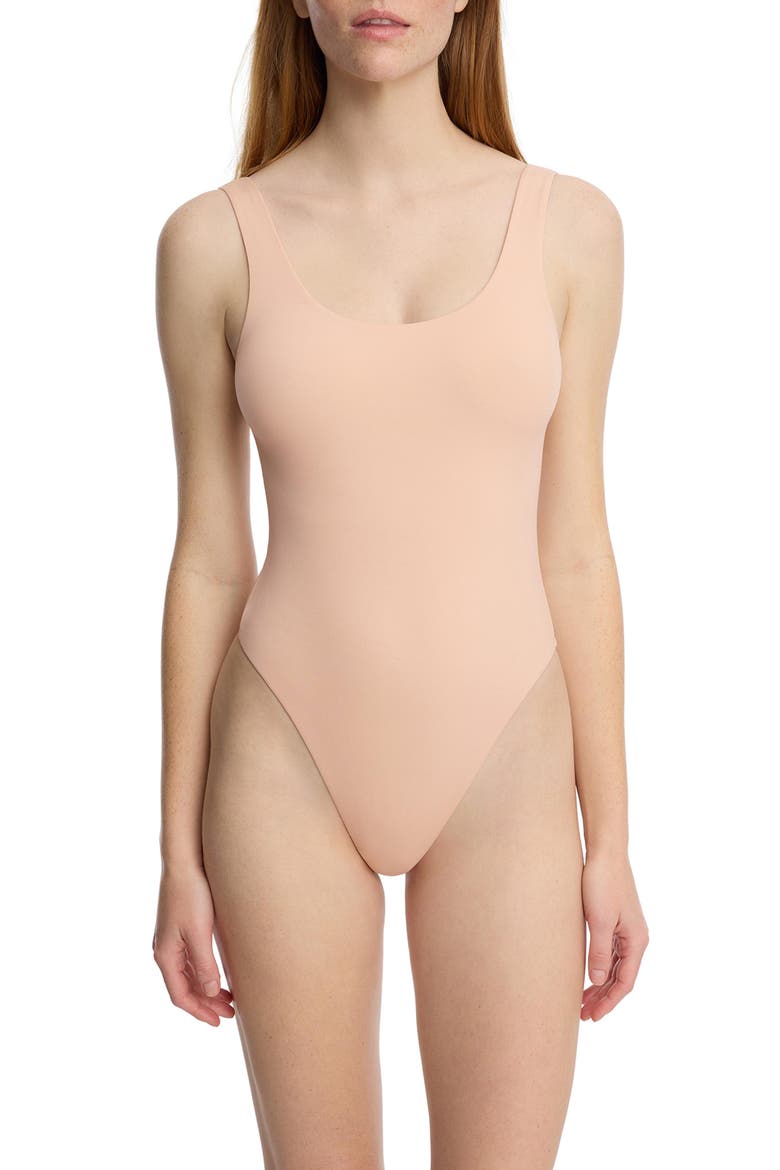 Insider Scoop Neck Tank Bodysuit, Main, color, Coral Sand