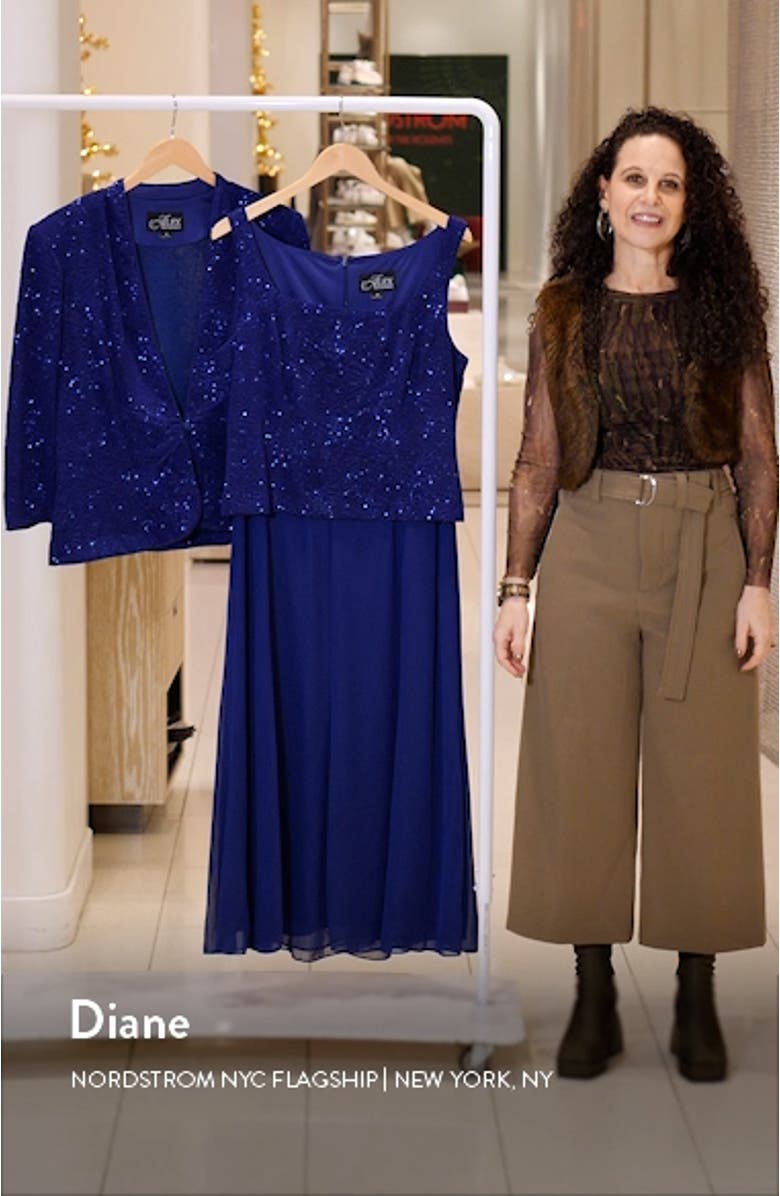 Glitter Mock Two-Piece Midi Dress with Jacket, sales video thumbnail