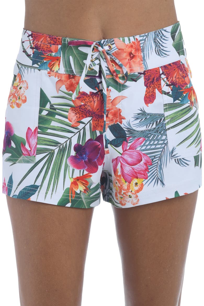 Tropicalia Floral Board Shorts, Main, color, WHITE