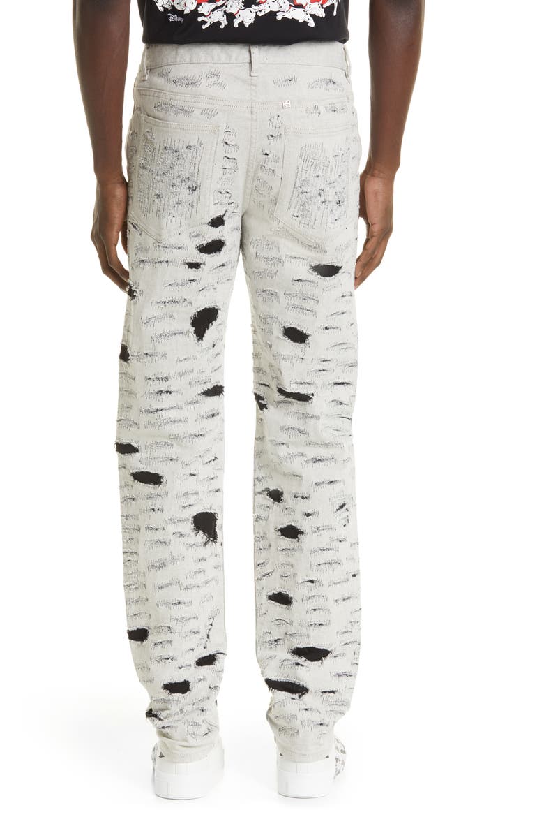 Disney x Givenchy '101 Dalmatians' Destroyed Slim Fit Jeans, Alternate, color, WHITE/ BLACK