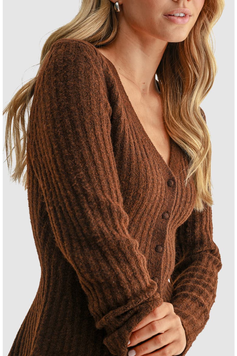 Buttoned Long Sleeve Sweater Dress, Alternate, color, BROWN