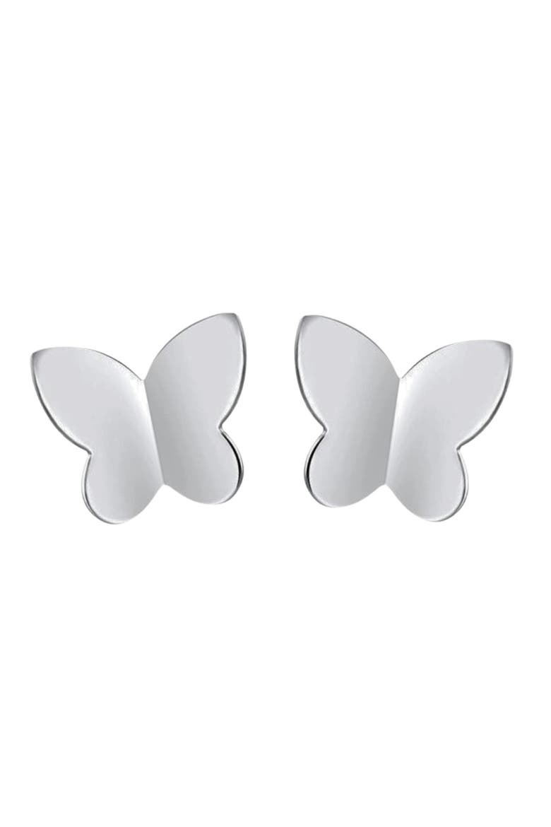 Kids' Sterling Silver Silver Butterfly Stud Earrings in Gift Bottle, Alternate, color, Silver
