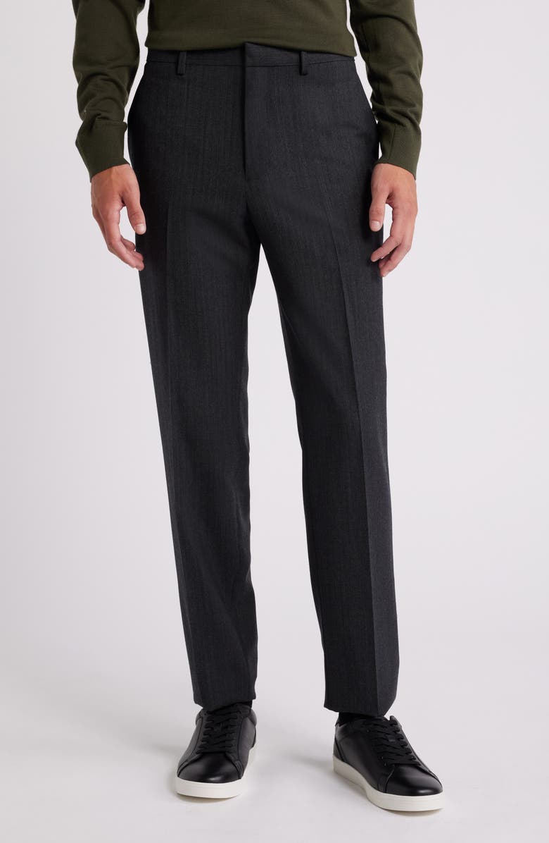Theory Mayer Herringbone Wool Blend Flannel Dress Pants, Main, color, Charcoal Multi