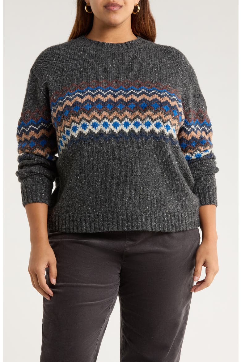 Golden Light Fair Isle Merino Wool Blend Crewneck Sweater, Main, color, SONATA COAL JETTY MIX