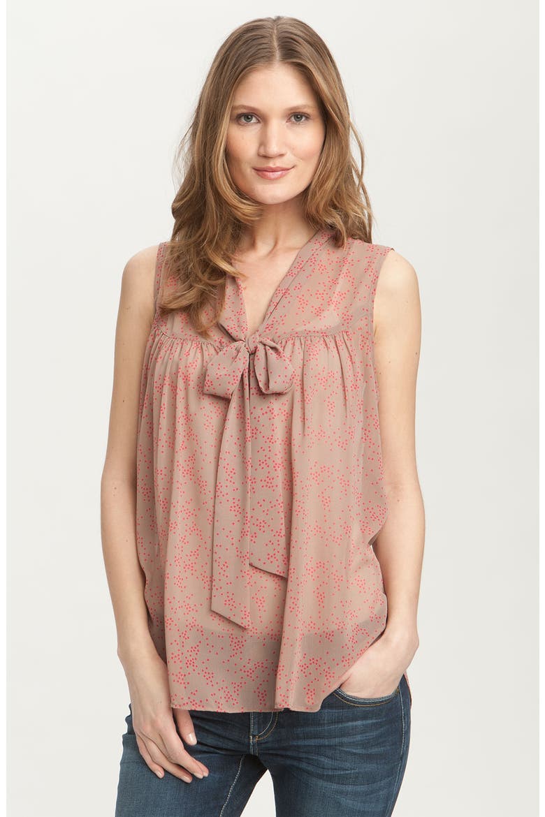 Sleeveless Tie Front Print Blouse, Main, color, MOCHA WITH RED STAR