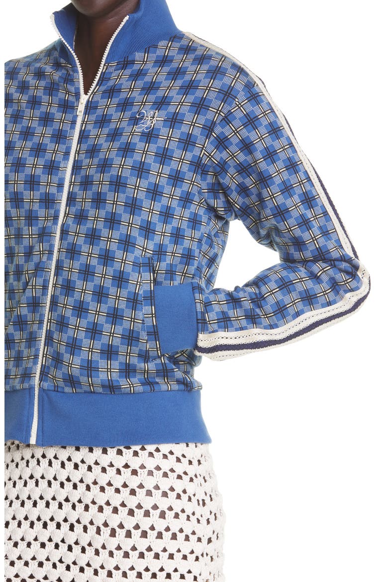 London Plaid Cotton Tracksuit Jacket, Alternate, color, BLUE/ BLACK/ PALE YELLOW