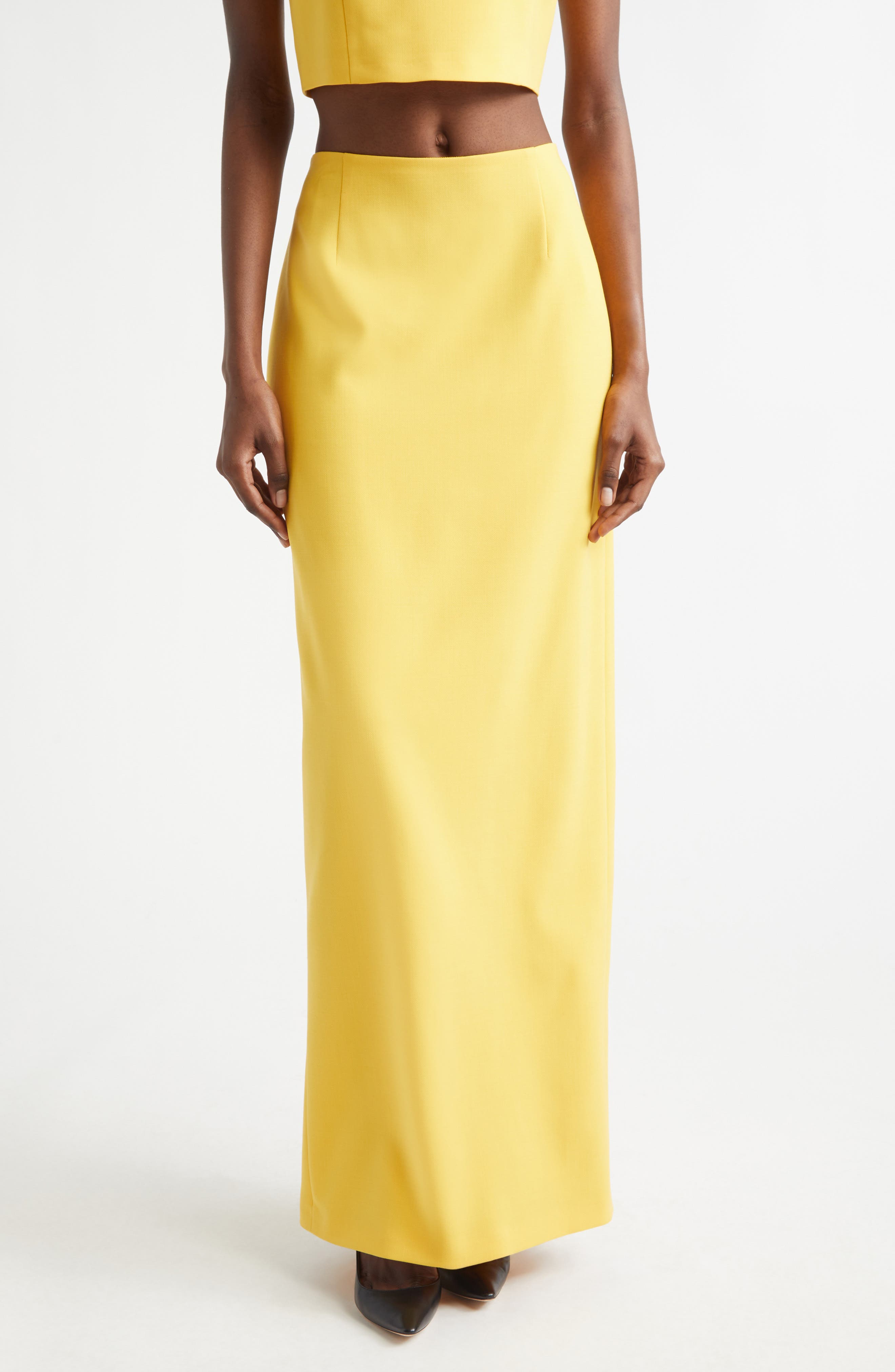 Stretch Virgin Wool Column Skirt