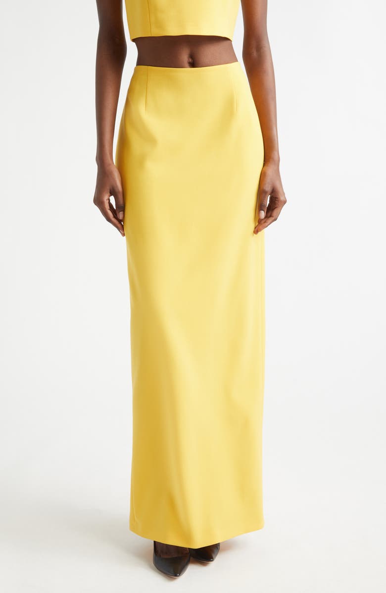Carolina Herrera Stretch Virgin Wool Column Skirt, Main, color, Daffodil