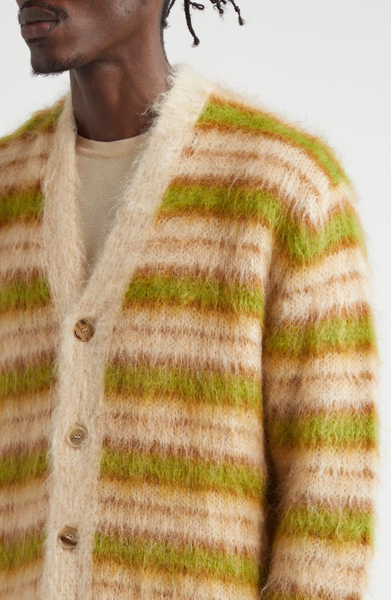 Marni Stripe V-Neck Mohair & Wool Blend Cardigan, Alternate, color,