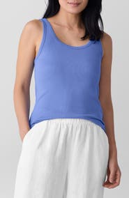 Eileen Fisher Slim Fit Scoop Neck Stretch Cotton Tank