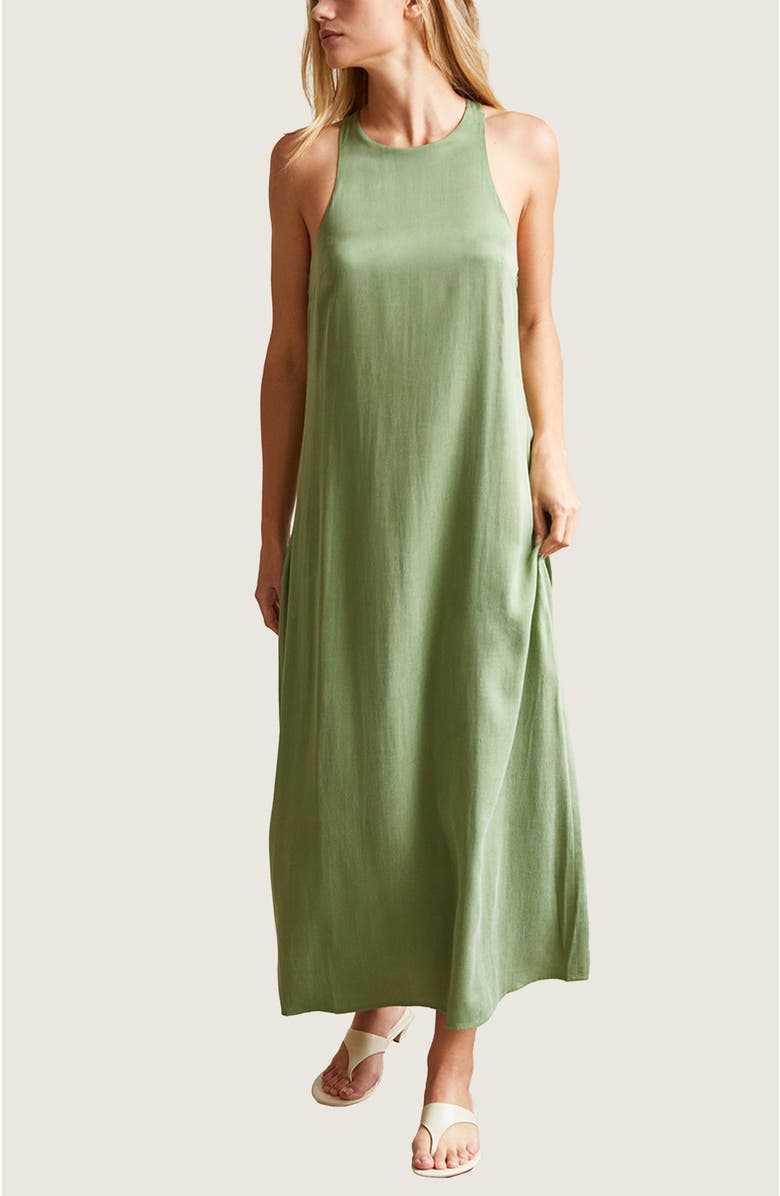 CRESCENT Back Twist Cupro Slip Dress, Main, color, Matcha