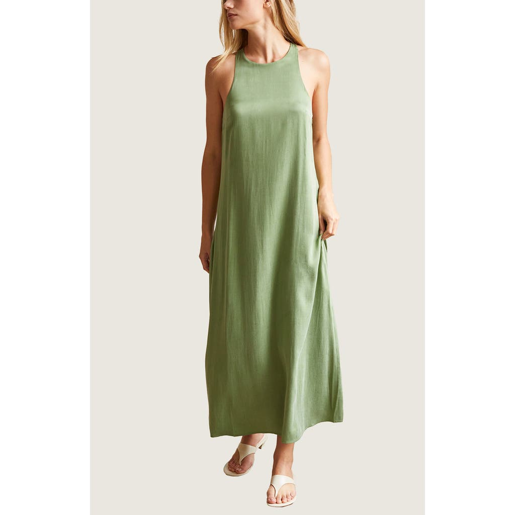 Crescent Back Twist Cupro Slip Dress In Matcha