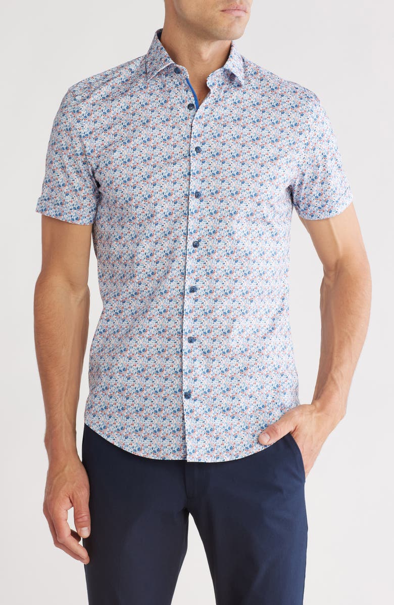 SOUL OF LONDON Short Sleeve Stretch Cotton Sport Shirt, Main, color, Blue/ Bleu