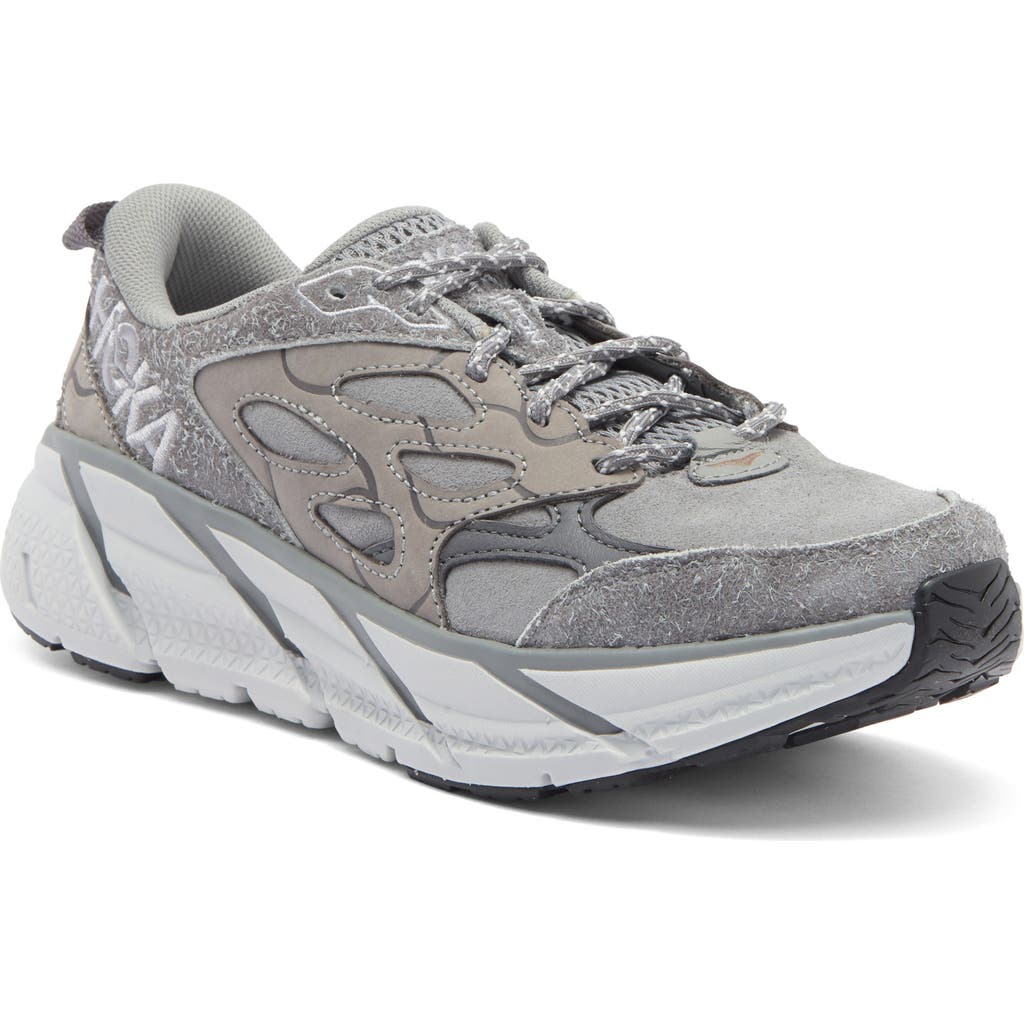 Hoka Elite Terrain System Clifton L Sneaker In Galactic Grey/satellite Grey