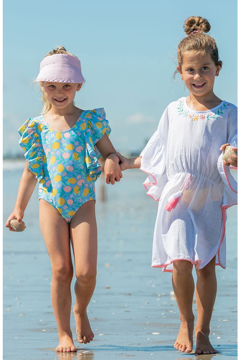 Kids' Lemon Drops Ruffle One-Piece Swimsuit, Alternate, color, BLUE MULTI