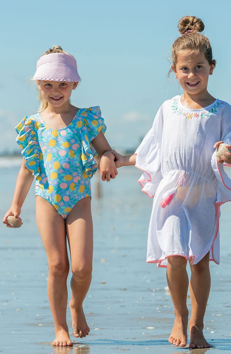 Snapper Rock Kids' Lemon Drops Ruffle One-Piece Swimsuit, Alternate, color, Blue Multi