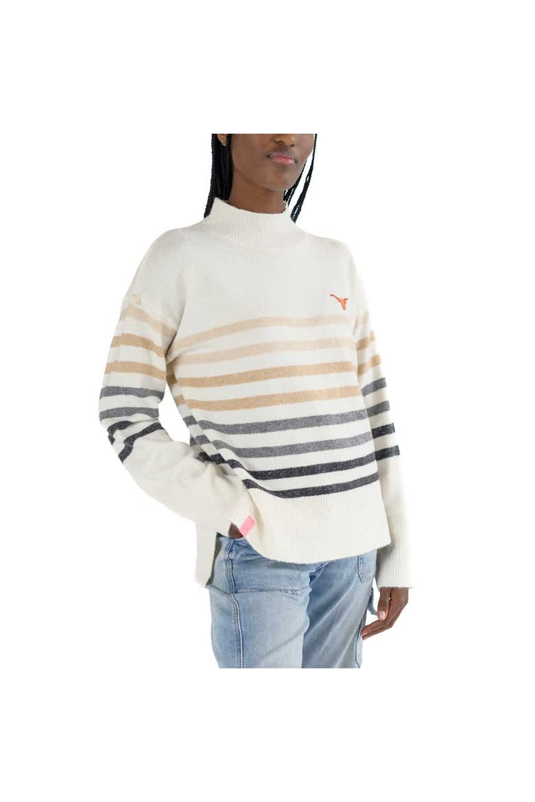 Women's Lusso  White Texas Longhorns Simone Striple Mock Neck Oversized Pullover Sweater, Alternate, color, White