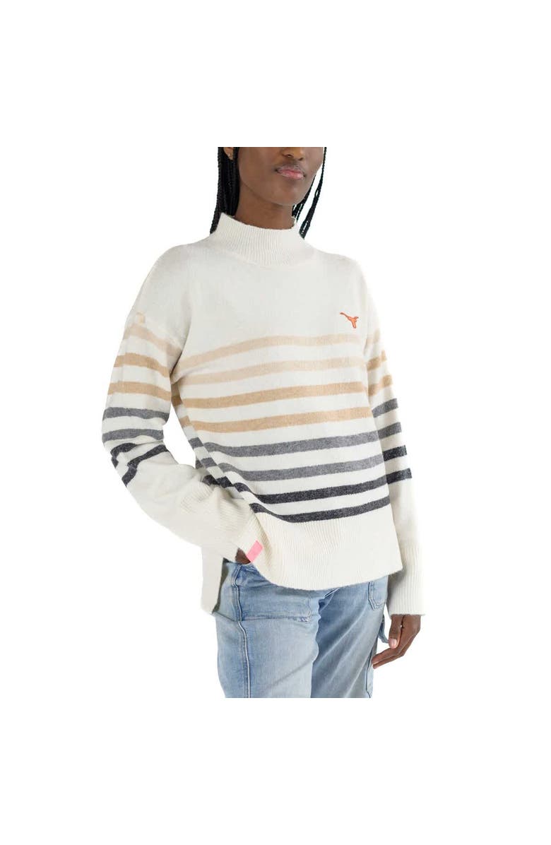 LUSSO Women's Lusso White Texas Longhorns Simone Striple Mock Neck Oversized Pullover Sweater, Alternate, color, White