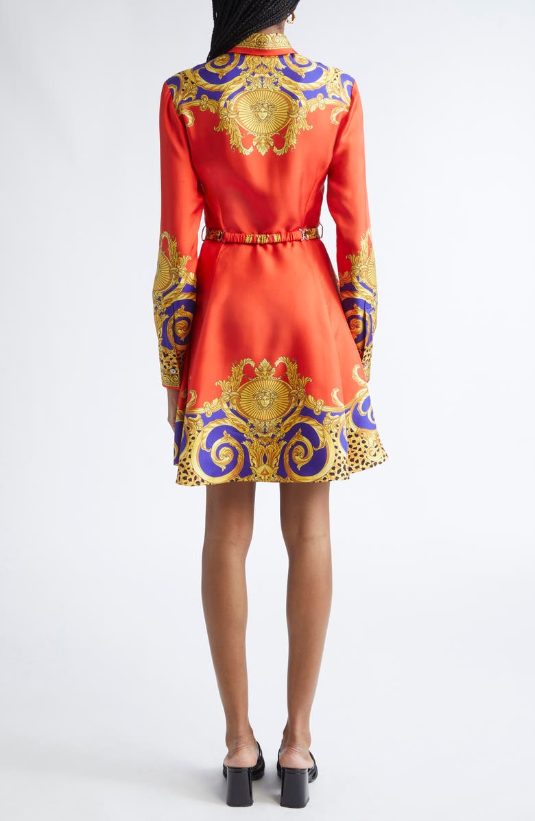 Versace Cheetah Barocco Print Belted Long Sleeve Silk Dress, Alternate, color, Scarle Ultramarine