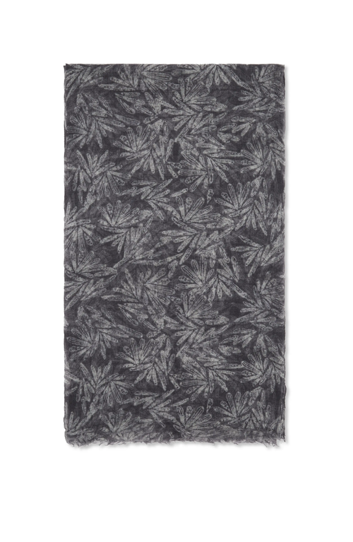 Brunello Cucinelli Leaf-print Cashmere Scarf In Lead