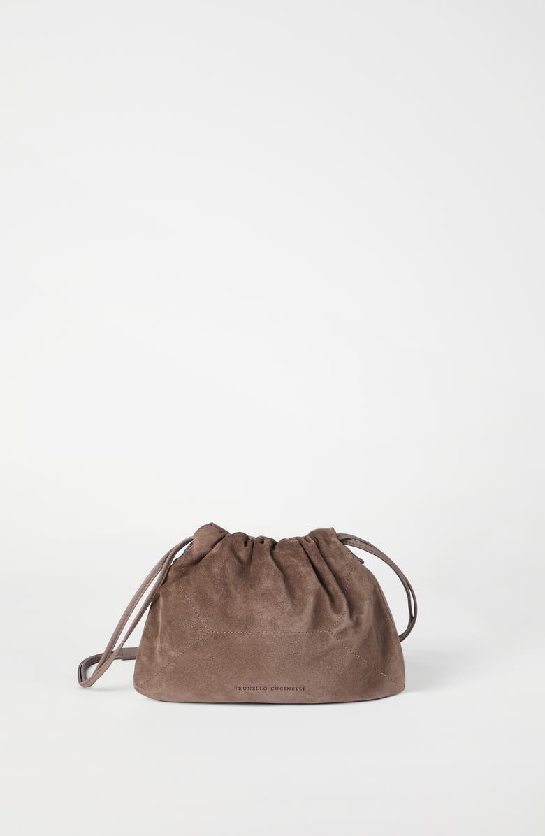 Brunello Cucinelli Suede BC Duo pouch bag, Alternate, color, Brown